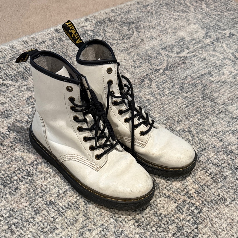 Dr. Martens White Leather Boots with Black Accents 7